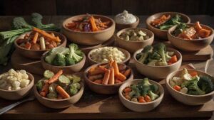 Comida fitness simples com legumes assados e cozidos